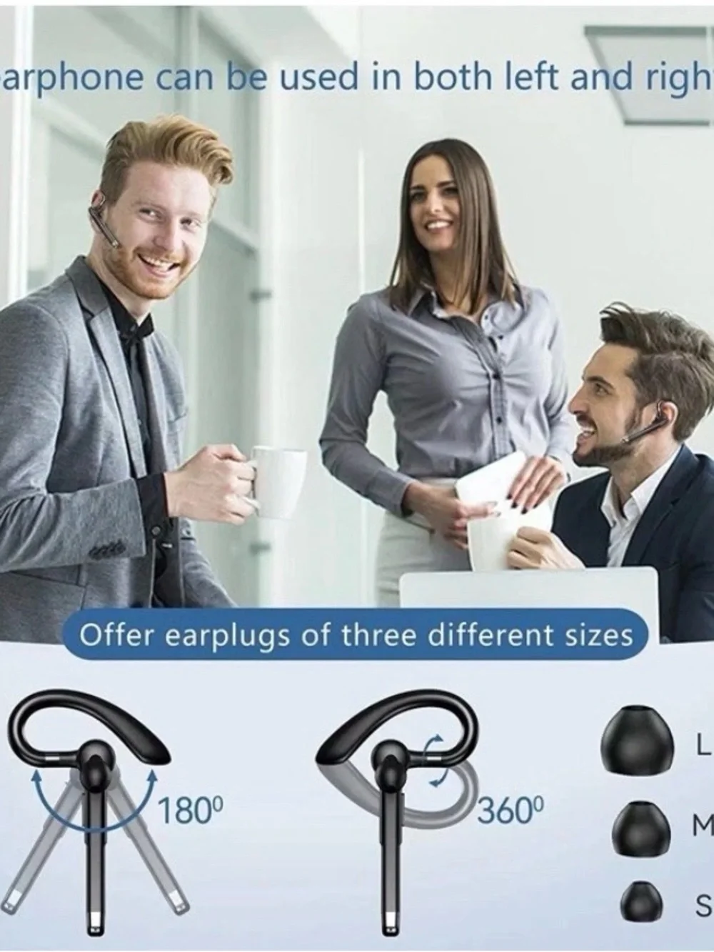 Sleek Black Bluetooth Ear-Hook Headset with Charging Case